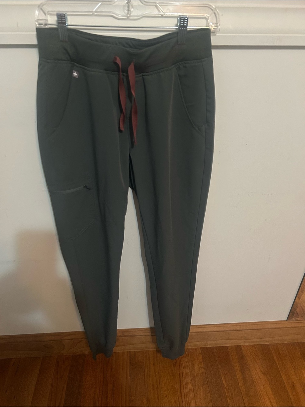 Figs Olive Green Drawstring Scrub Pants with Maroon Tie